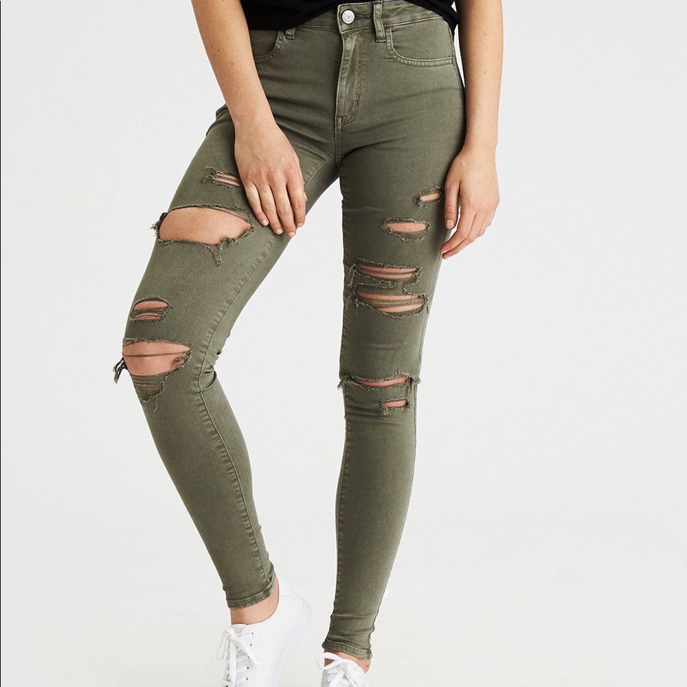 AE Green Distressed Jegging